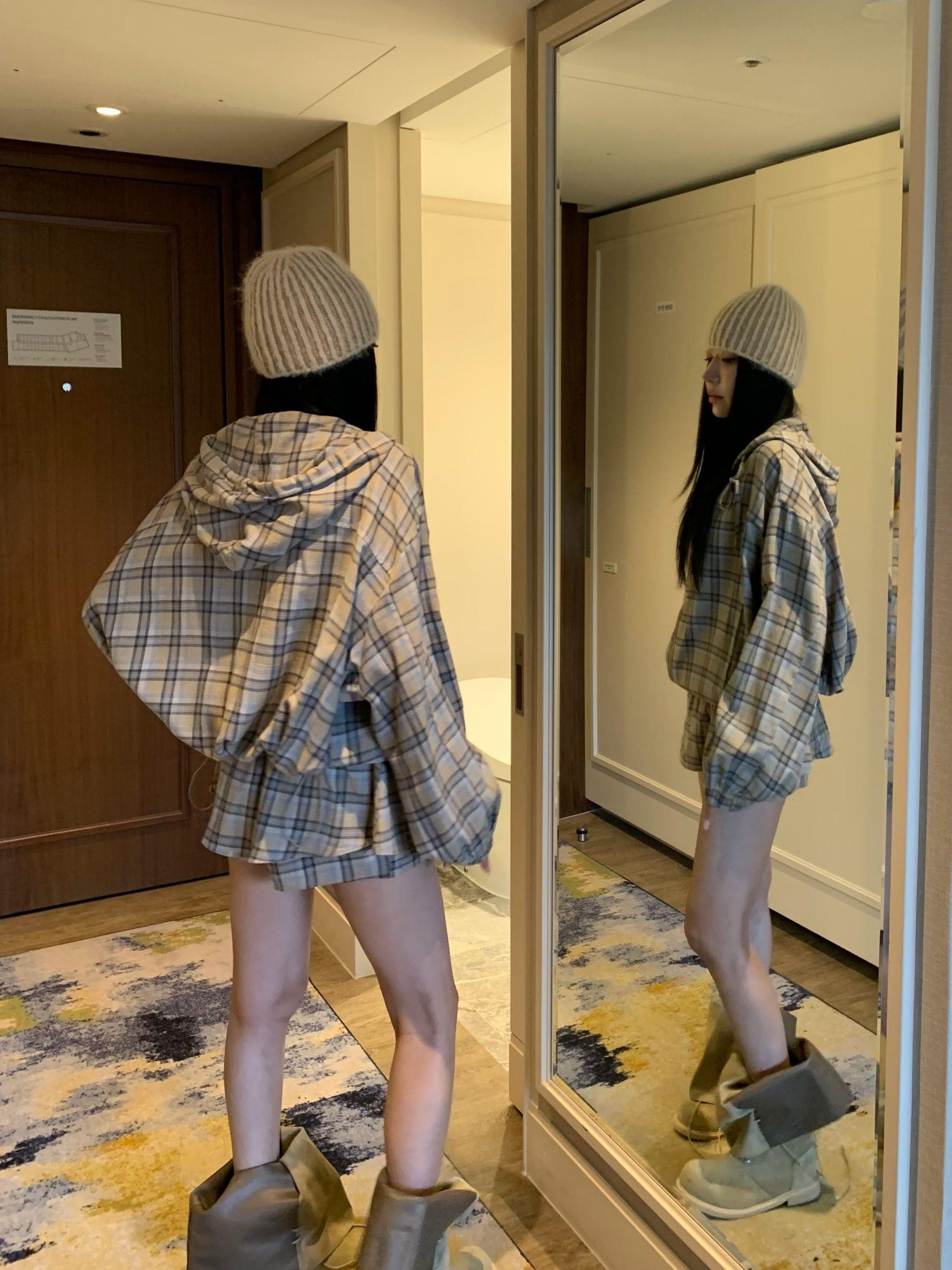 雙拉鍊絨感連帽外套